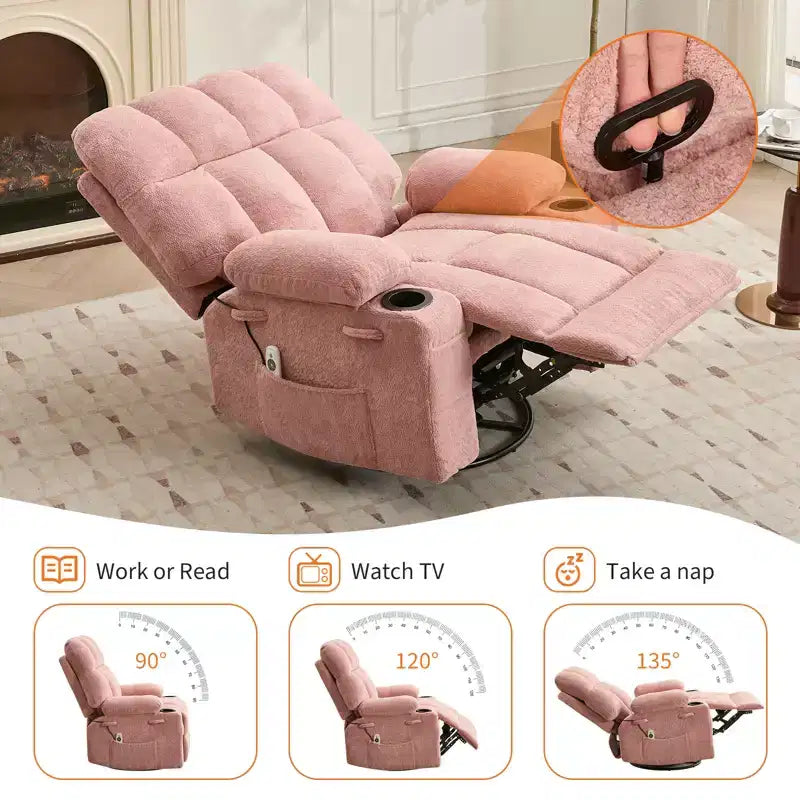 Rocking Recliner Chair with Heat, Swivel Rocker Recliner with Massage, Side Pockets & Cup Holders, Reclining Sofa for Living Room, Bedroom