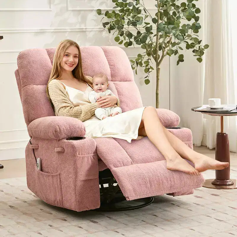 Rocking Recliner Chair with Heat, Swivel Rocker Recliner with Massage, Side Pockets & Cup Holders, Reclining Sofa for Living Room, Bedroom