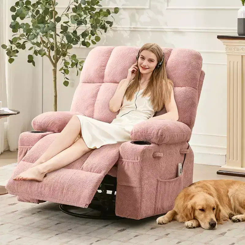 Rocking Recliner Chair with Heat, Swivel Rocker Recliner with Massage, Side Pockets & Cup Holders, Reclining Sofa for Living Room, Bedroom