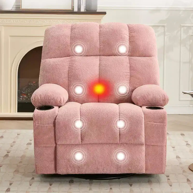 Rocking Recliner Chair with Heat, Swivel Rocker Recliner with Massage, Side Pockets & Cup Holders, Reclining Sofa for Living Room, Bedroom