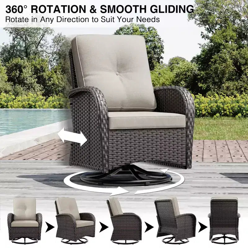 Conjunto de patio exterior de 7 piezas UPTIOT con sofá de 3 asientos, dos sillones giratorios, otomanas, mesa de centro y mesas auxiliares
