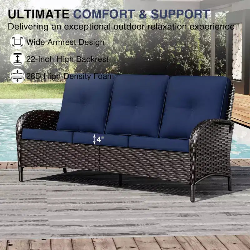 Conjunto de patio exterior de 7 piezas UPTIOT con sofá de 3 asientos, dos sillones giratorios, otomanas, mesa de centro y mesas auxiliares