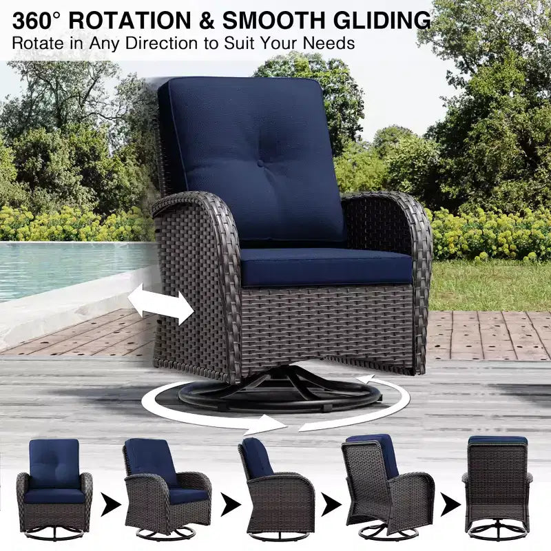 Conjunto de patio exterior de 7 piezas UPTIOT con sofá de 3 asientos, dos sillones giratorios, otomanas, mesa de centro y mesas auxiliares