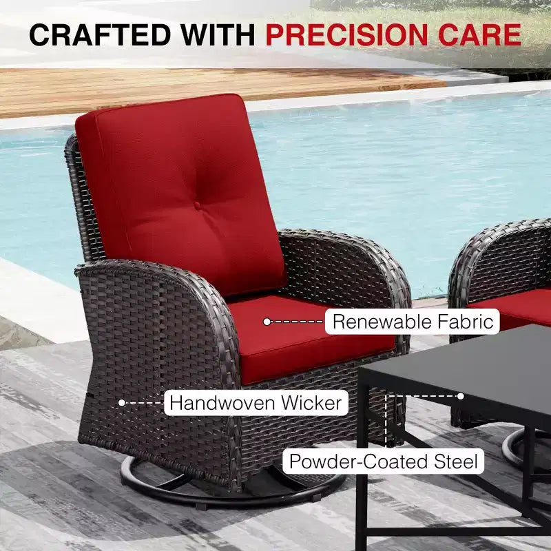 Conjunto de patio exterior de 7 piezas UPTIOT con sofá de 3 asientos, dos sillones giratorios, otomanas, mesa de centro y mesas auxiliares