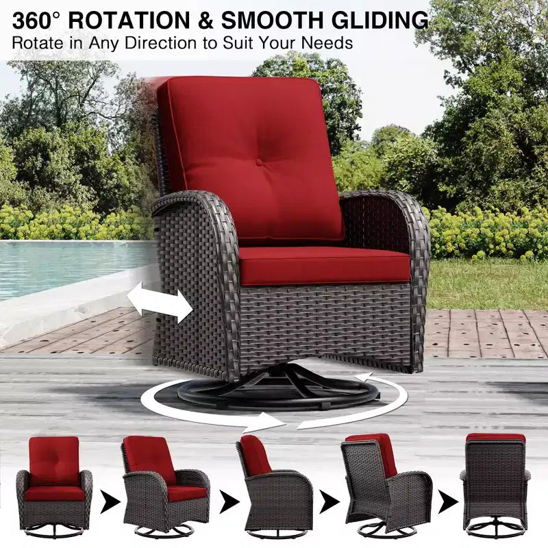 Conjunto de patio exterior de 7 piezas UPTIOT con sofá de 3 asientos, dos sillones giratorios, otomanas, mesa de centro y mesas auxiliares