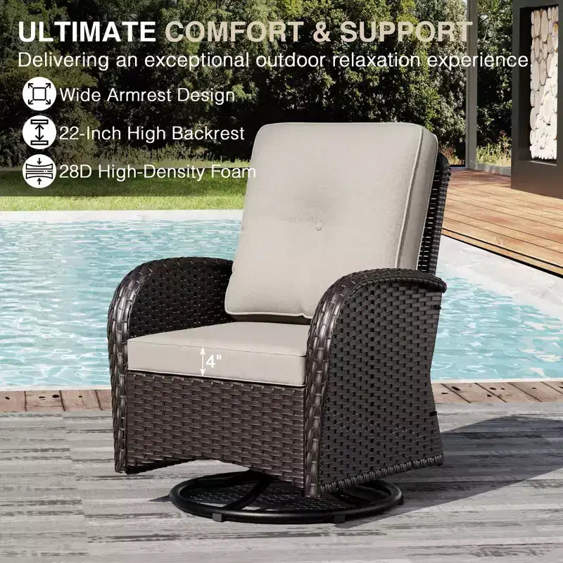 Conjunto de patio exterior de 7 piezas UPTIOT con sofá de 3 asientos, dos sillones giratorios, otomanas, mesa de centro y mesas auxiliares