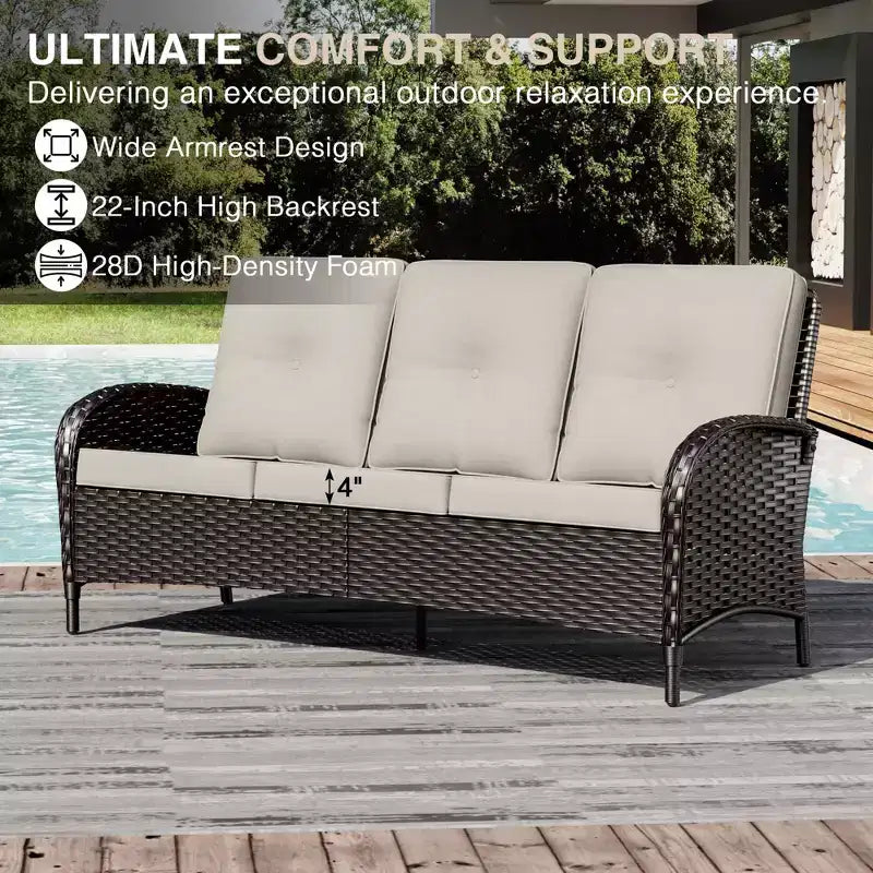 Conjunto de patio exterior de 7 piezas UPTIOT con sofá de 3 asientos, dos sillones giratorios, otomanas, mesa de centro y mesas auxiliares