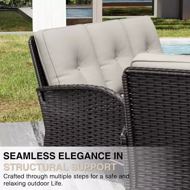 Conjunto de patio exterior de 7 piezas UPTIOT con sofá de 3 asientos, dos sillones giratorios, otomanas, mesa de centro y mesas auxiliares