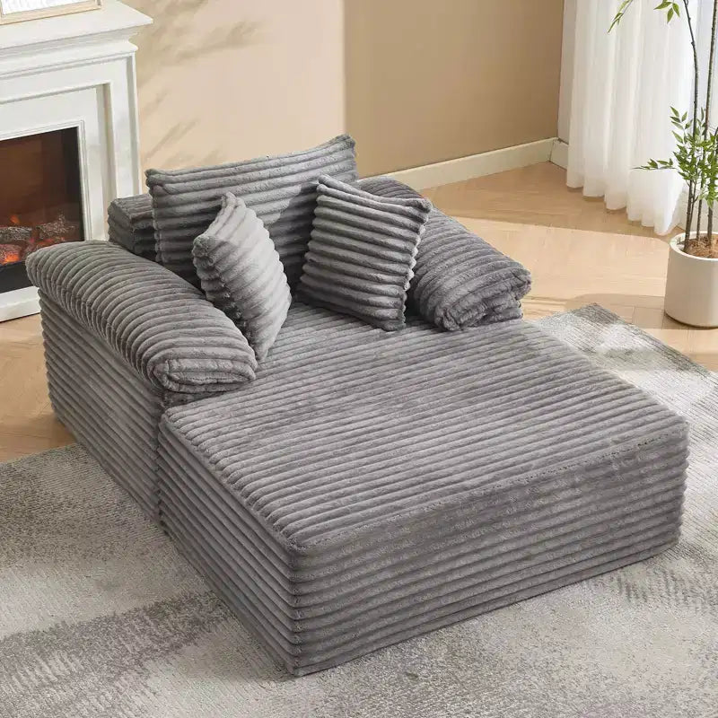 48.8 Oversized Chaise Lounge Chair Sofa Bed - Corduroy Upholstered Boneless Sofa with Pillows & Wide Armrest for Living Room Bedroom