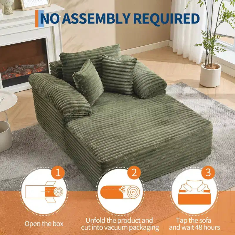 48.8 Oversized Chaise Lounge Chair Sofa Bed - Corduroy Upholstered Boneless Sofa with Pillows & Wide Armrest for Living Room Bedroom