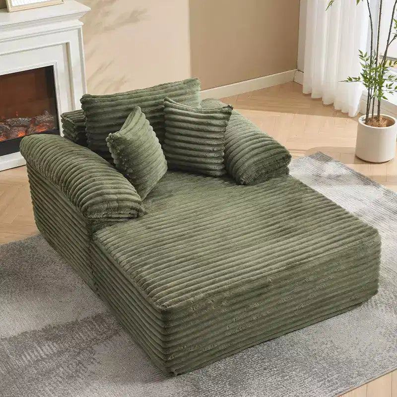 48.8 Oversized Chaise Lounge Chair Sofa Bed - Corduroy Upholstered Boneless Sofa with Pillows & Wide Armrest for Living Room Bedroom