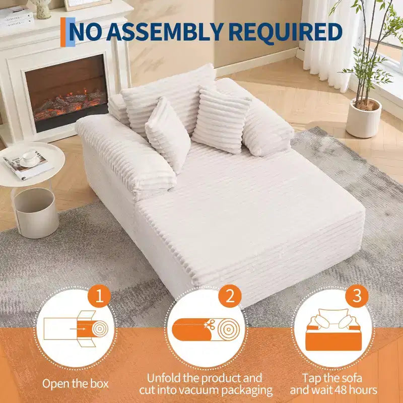 48.8 Oversized Chaise Lounge Chair Sofa Bed - Corduroy Upholstered Boneless Sofa with Pillows & Wide Armrest for Living Room Bedroom