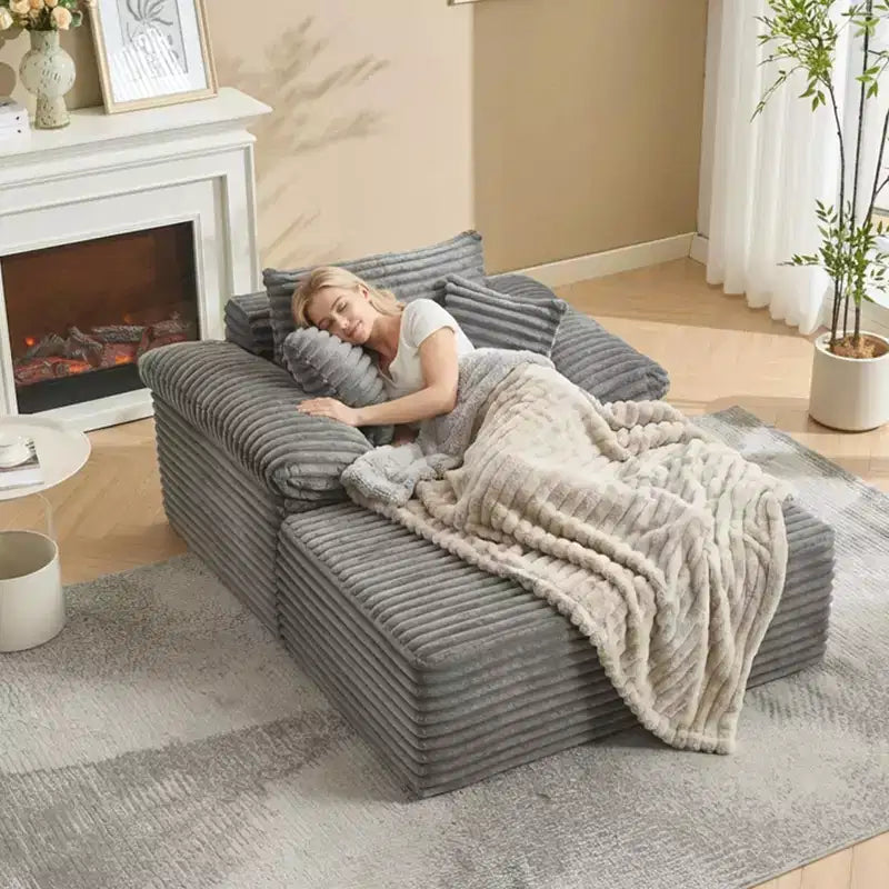 48.8 Sillón Sofá Cama Extra Grande - Sofá sin Huesos Tapizado en Pana con Almohadas y Reposabrazos Ancho para Sala de Estar Dormitorio