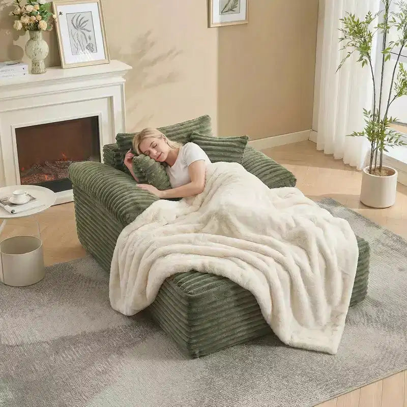 48.8 Sillón Sofá Cama Extra Grande - Sofá sin Huesos Tapizado en Pana con Almohadas y Reposabrazos Ancho para Sala de Estar Dormitorio