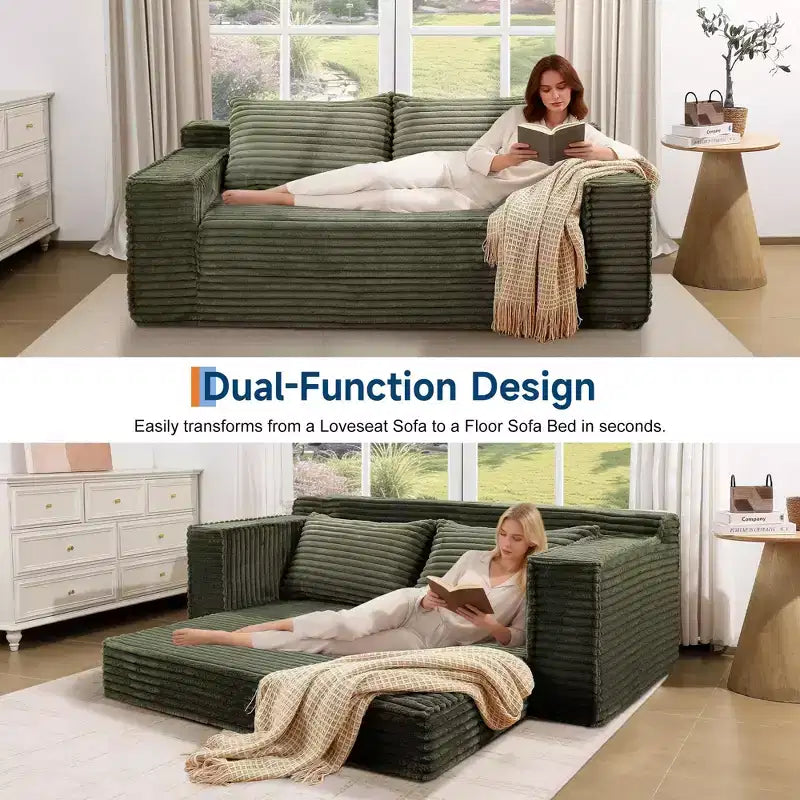 75 Convertible Sofa Bed, Boneless Couch Bed with 2 Pillow, Folding Pull Out Couch, Loveseat Sleeper Sofa, Futon Couch for Living Room, No Assembly