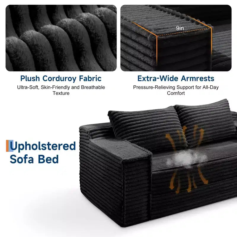 75 Convertible Sofa Bed, Boneless Couch Bed with 2 Pillow, Folding Pull Out Couch, Loveseat Sleeper Sofa, Futon Couch for Living Room, No Assembly