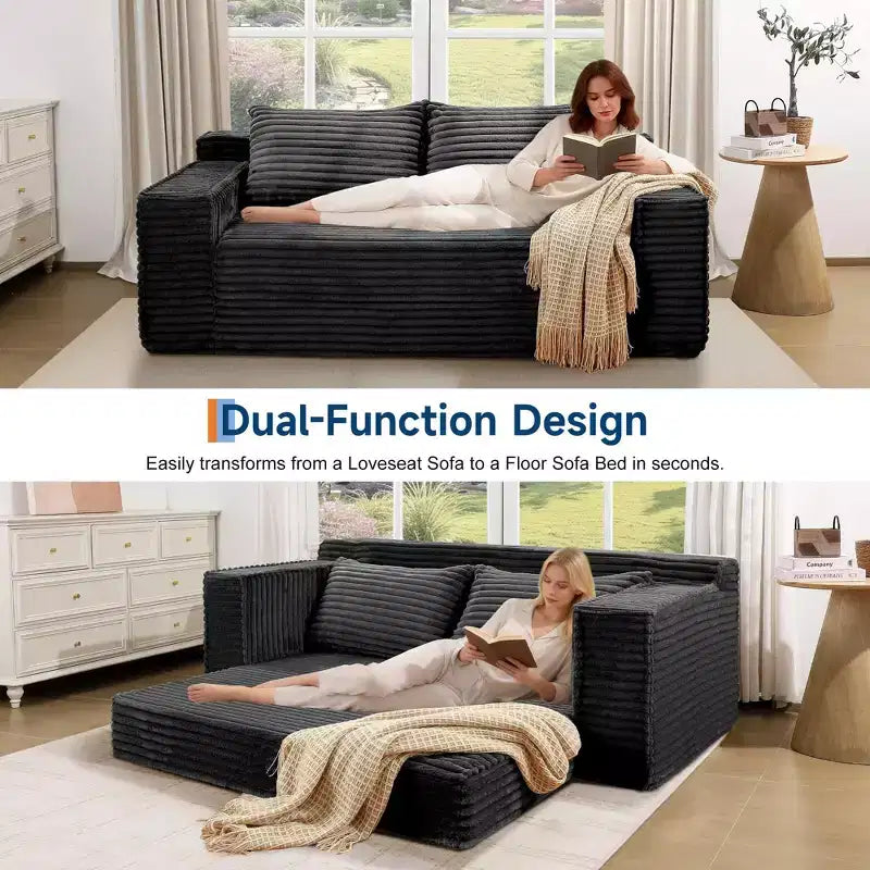 75 Convertible Sofa Bed, Boneless Couch Bed with 2 Pillow, Folding Pull Out Couch, Loveseat Sleeper Sofa, Futon Couch for Living Room, No Assembly