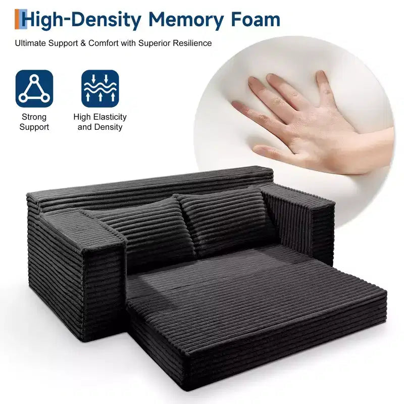 75 Convertible Sofa Bed, Boneless Couch Bed with 2 Pillow, Folding Pull Out Couch, Loveseat Sleeper Sofa, Futon Couch for Living Room, No Assembly