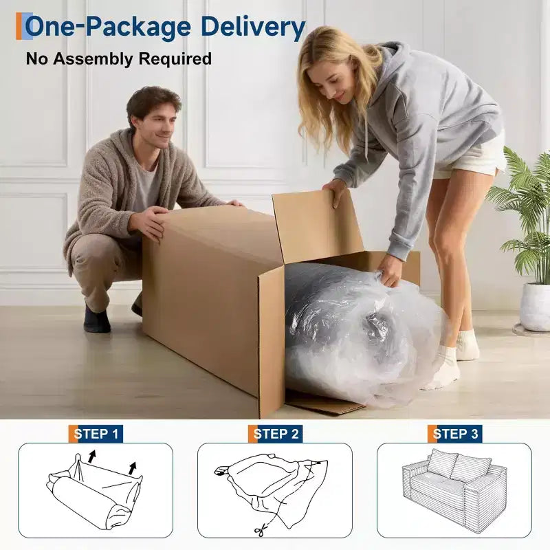 75 Convertible Sofa Bed, Boneless Couch Bed with 2 Pillow, Folding Pull Out Couch, Loveseat Sleeper Sofa, Futon Couch for Living Room, No Assembly