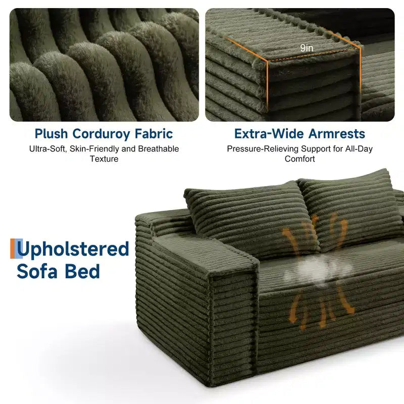 75 Convertible Sofa Bed, Boneless Couch Bed with 2 Pillow, Folding Pull Out Couch, Loveseat Sleeper Sofa, Futon Couch for Living Room, No Assembly