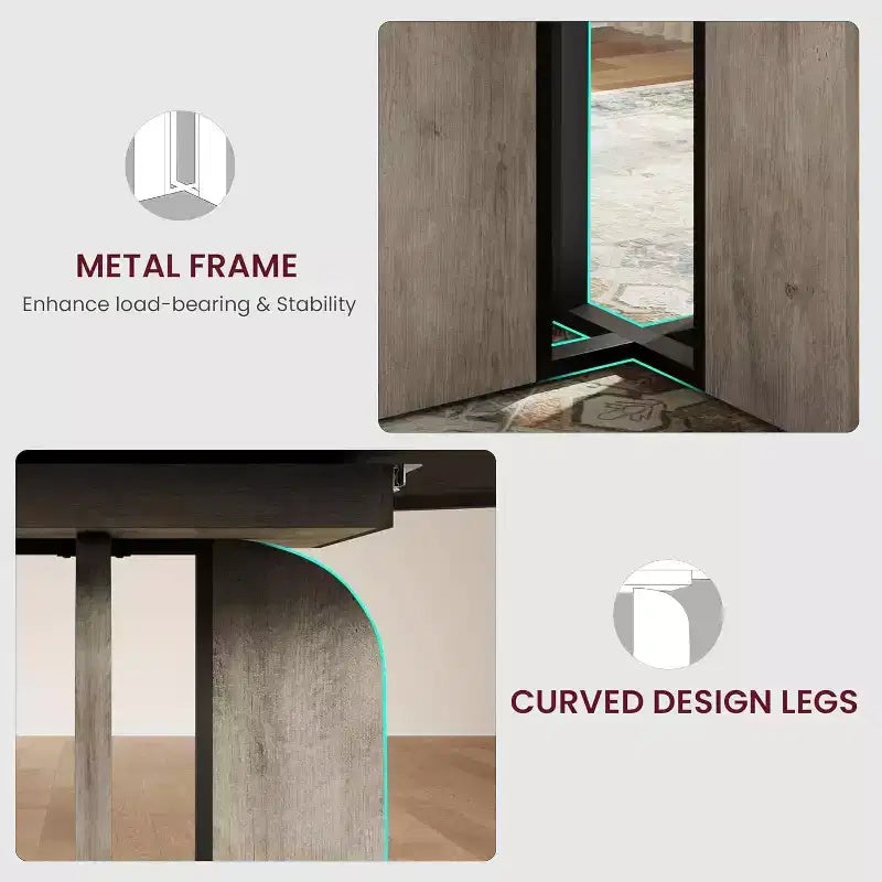 Mesa de comedor redonda extensible de 47-63 para 4-8 personas, mesa de cocina extensible de madera estilo rústico con estructura de metal, ovalada que ahorra espacio para apartamentos, gris retro