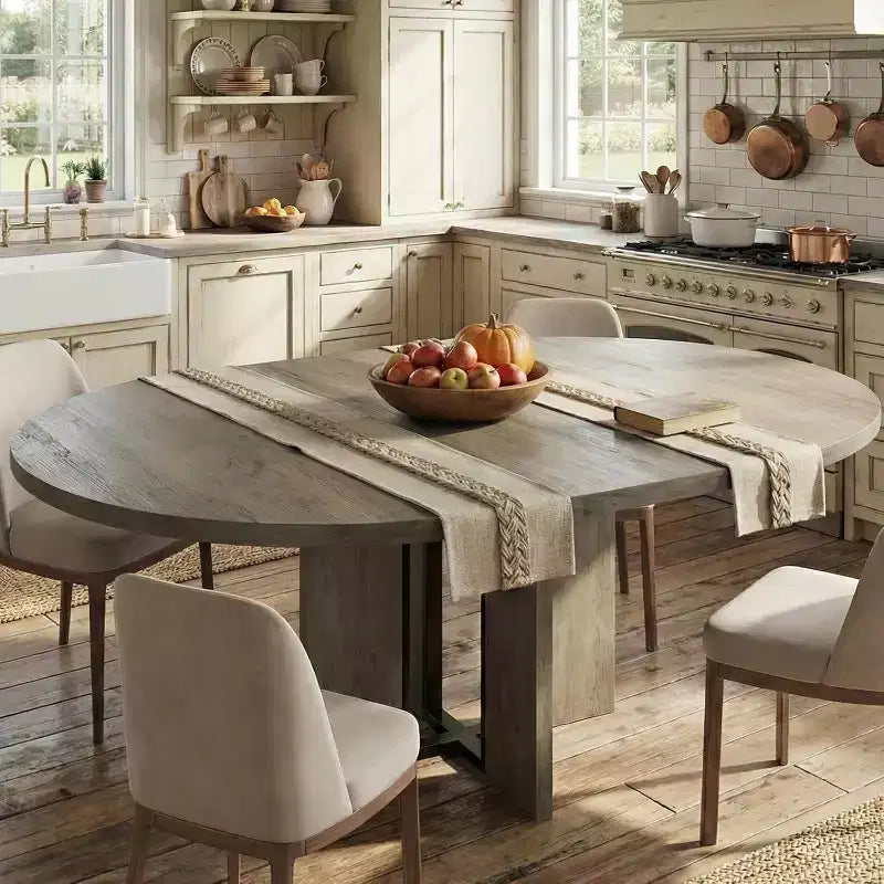 Mesa de comedor redonda extensible de 47-63 para 4-8 personas, mesa de cocina extensible de madera estilo rústico con estructura de metal, ovalada que ahorra espacio para apartamentos, gris retro