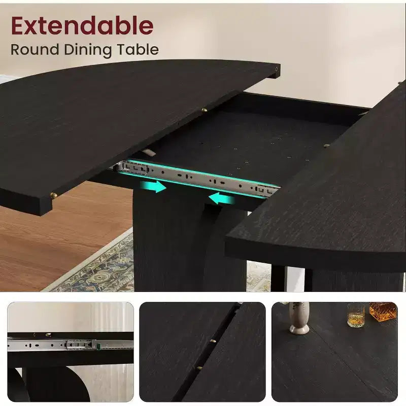 Mesa de comedor redonda extensible de 47-63 para 4-8 personas, mesa de cocina extensible de madera estilo rústico con estructura de metal, ovalada que ahorra espacio para apartamentos, gris retro