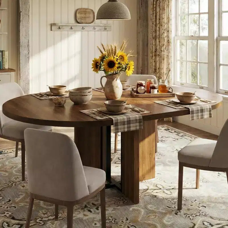 Mesa de comedor redonda extensible de 47-63 para 4-8 personas, mesa de cocina extensible de madera estilo rústico con estructura de metal, ovalada que ahorra espacio para apartamentos, gris retro