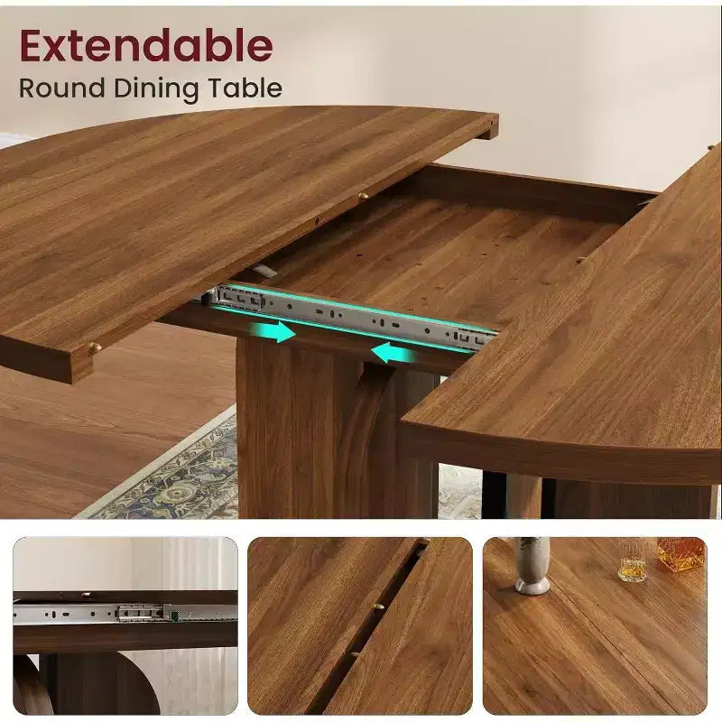 Mesa de comedor redonda extensible de 47-63 para 4-8 personas, mesa de cocina extensible de madera estilo rústico con estructura de metal, ovalada que ahorra espacio para apartamentos, gris retro