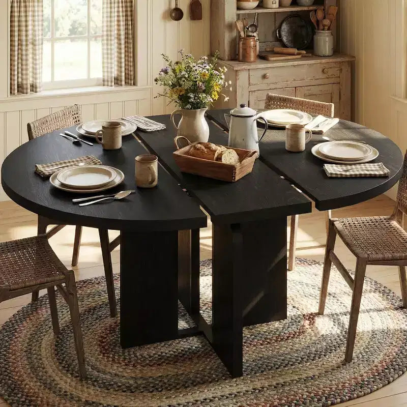 Mesa de comedor redonda extensible de 47-63 para 4-8 personas, mesa de cocina extensible de madera estilo rústico con estructura de metal, ovalada que ahorra espacio para apartamentos, gris retro