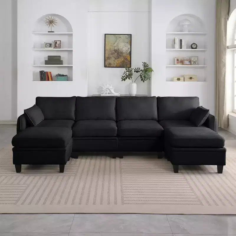 GDFStudio Lancelot 109 Inch Contemporary 6 Seat Chenille Upholstered U-Shaped Sectional Sofa with Storage Ottoman