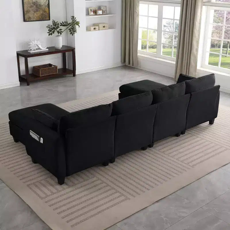 GDFStudio Lancelot 109 Inch Contemporary 6 Seat Chenille Upholstered U-Shaped Sectional Sofa with Storage Ottoman