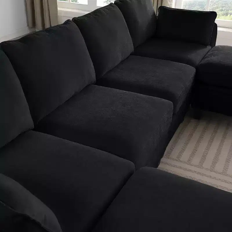 GDFStudio Lancelot 109 Inch Contemporary 6 Seat Chenille Upholstered U-Shaped Sectional Sofa with Storage Ottoman