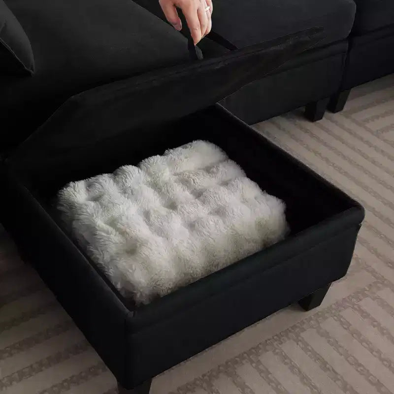 GDFStudio Lancelot 109 Inch Contemporary 6 Seat Chenille Upholstered U-Shaped Sectional Sofa with Storage Ottoman