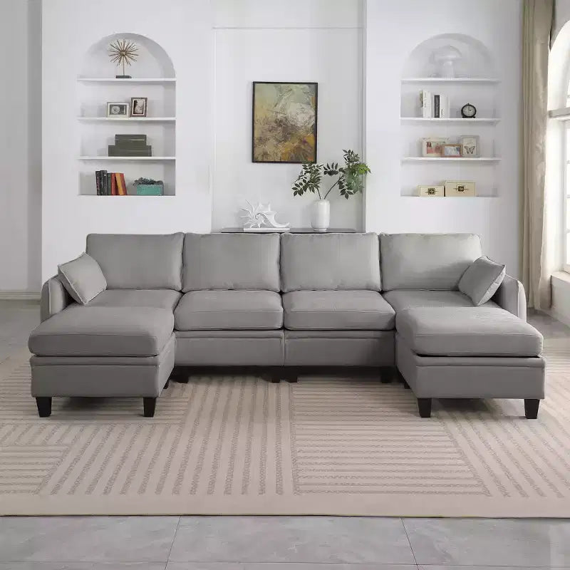 GDFStudio Lancelot 109 Inch Contemporary 6 Seat Chenille Upholstered U-Shaped Sectional Sofa with Storage Ottoman
