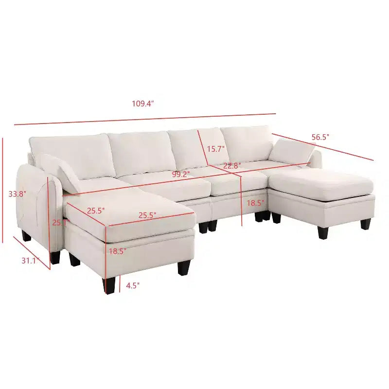 GDFStudio Lancelot 109 Inch Contemporary 6 Seat Chenille Upholstered U-Shaped Sectional Sofa with Storage Ottoman