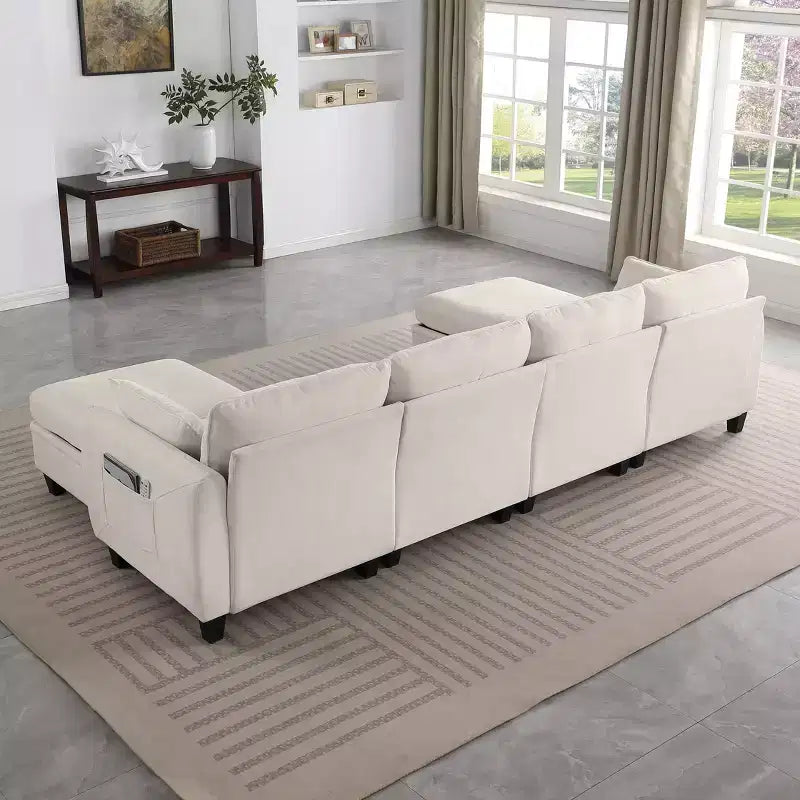 GDFStudio Lancelot 109 Inch Contemporary 6 Seat Chenille Upholstered U-Shaped Sectional Sofa with Storage Ottoman