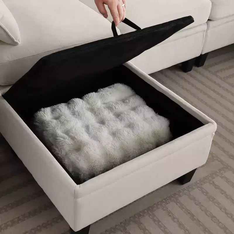 GDFStudio Lancelot 109 Inch Contemporary 6 Seat Chenille Upholstered U-Shaped Sectional Sofa with Storage Ottoman