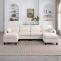 GDFStudio Lancelot 109 Inch Contemporary 6 Seat Chenille Upholstered U-Shaped Sectional Sofa with Storage Ottoman