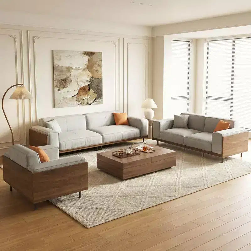 4-Piece Mid-Century Modern Living Room Set: Sofa, Loveseat, Lounge Chair & Expandable Storage Coffee Table (Washable Covers) Gaoyangjiaju