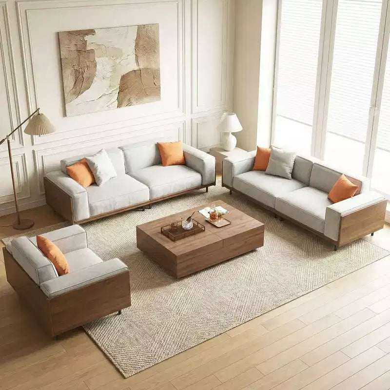 4-Piece Mid-Century Modern Living Room Set: Sofa, Loveseat, Lounge Chair & Expandable Storage Coffee Table (Washable Covers) Gaoyangjiaju