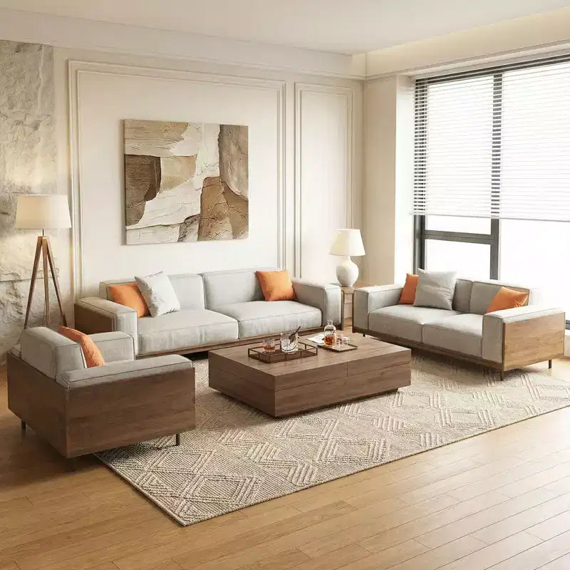 4-Piece Mid-Century Modern Living Room Set: Sofa, Loveseat, Lounge Chair & Expandable Storage Coffee Table (Washable Covers) Gaoyangjiaju
