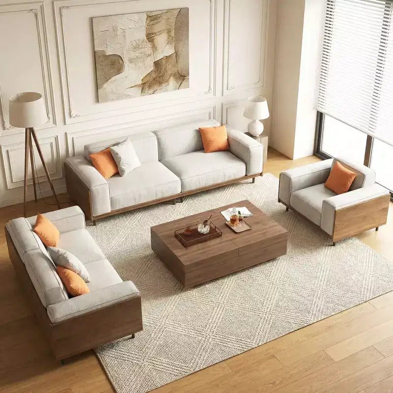 4-Piece Mid-Century Modern Living Room Set: Sofa, Loveseat, Lounge Chair & Expandable Storage Coffee Table (Washable Covers) Gaoyangjiaju