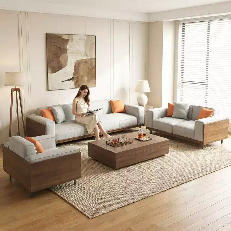 4-Piece Mid-Century Modern Living Room Set: Sofa, Loveseat, Lounge Chair & Expandable Storage Coffee Table (Washable Covers) Gaoyangjiaju