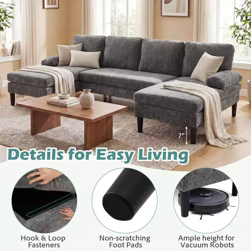 Costway Sectional Couch, U-shaped Sofa with Double Chaise, Padded Pillow Armrests for Home Beige/Green/Gray