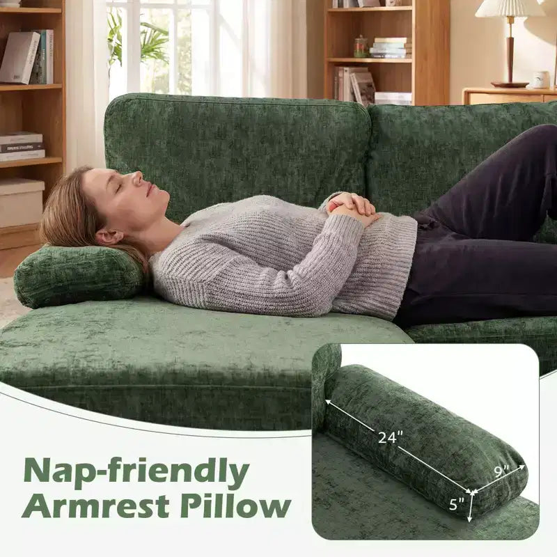 Costway Sectional Couch, U-shaped Sofa with Double Chaise, Padded Pillow Armrests for Home Beige/Green/Gray