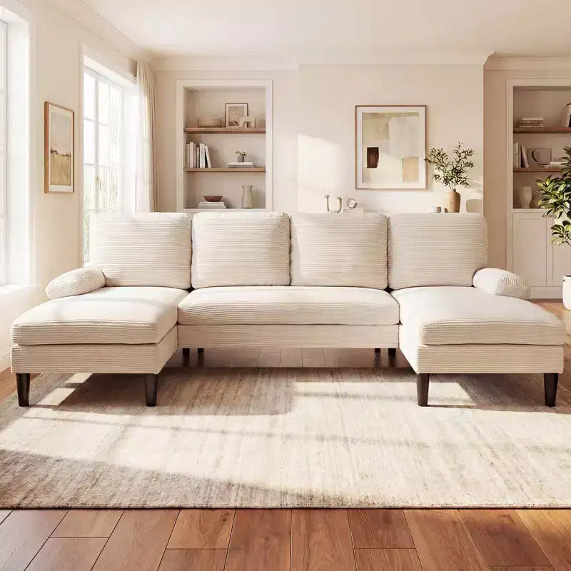 Costway Sectional Couch, U-shaped Sofa with Double Chaise, Padded Pillow Armrests for Home Beige/Green/Gray