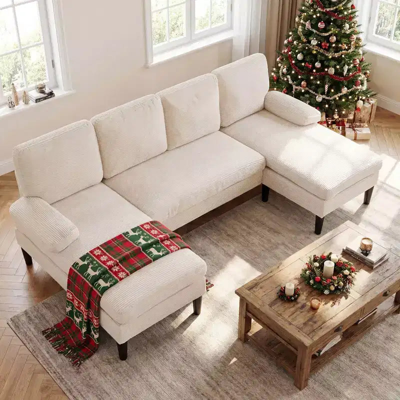 Costway Sectional Couch, U-shaped Sofa with Double Chaise, Padded Pillow Armrests for Home Beige/Green/Gray