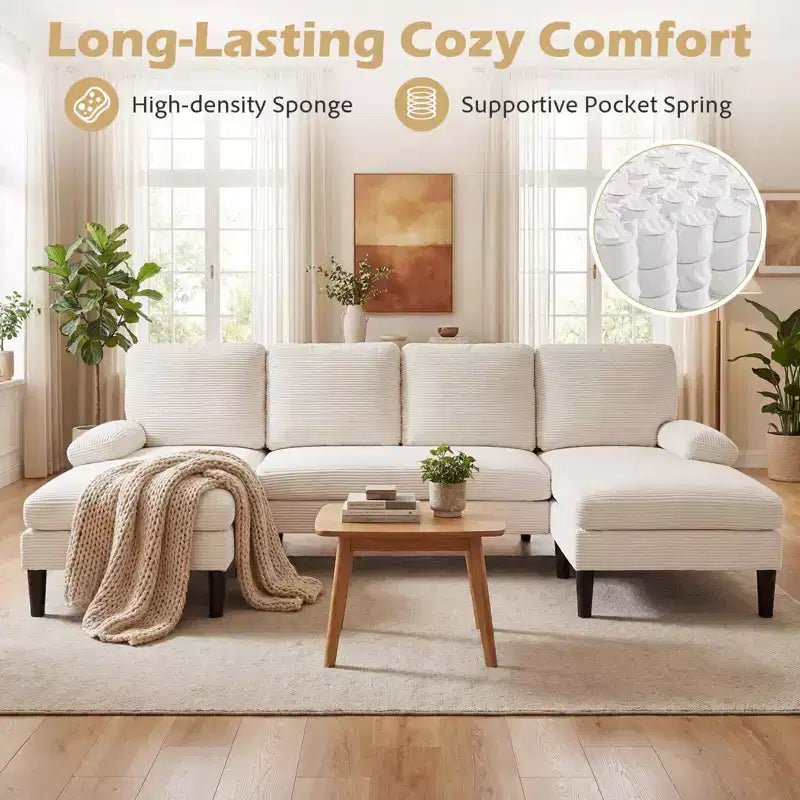 Costway Sectional Couch, U-shaped Sofa with Double Chaise, Padded Pillow Armrests for Home Beige/Green/Gray