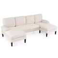 Costway Sectional Couch, U-shaped Sofa with Double Chaise, Padded Pillow Armrests for Home Beige/Green/Gray